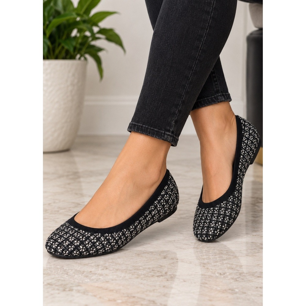 VIVAIA Claire Black White Tweed Knit Round Toe Flats EU 39 US 8 NEW
